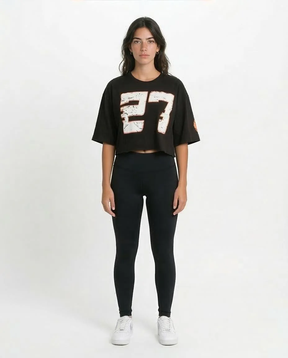 Ravin Men's Distressed "27" Graphic Cropped Heavyweight T-Shirt - Black - O203251 - Image 3