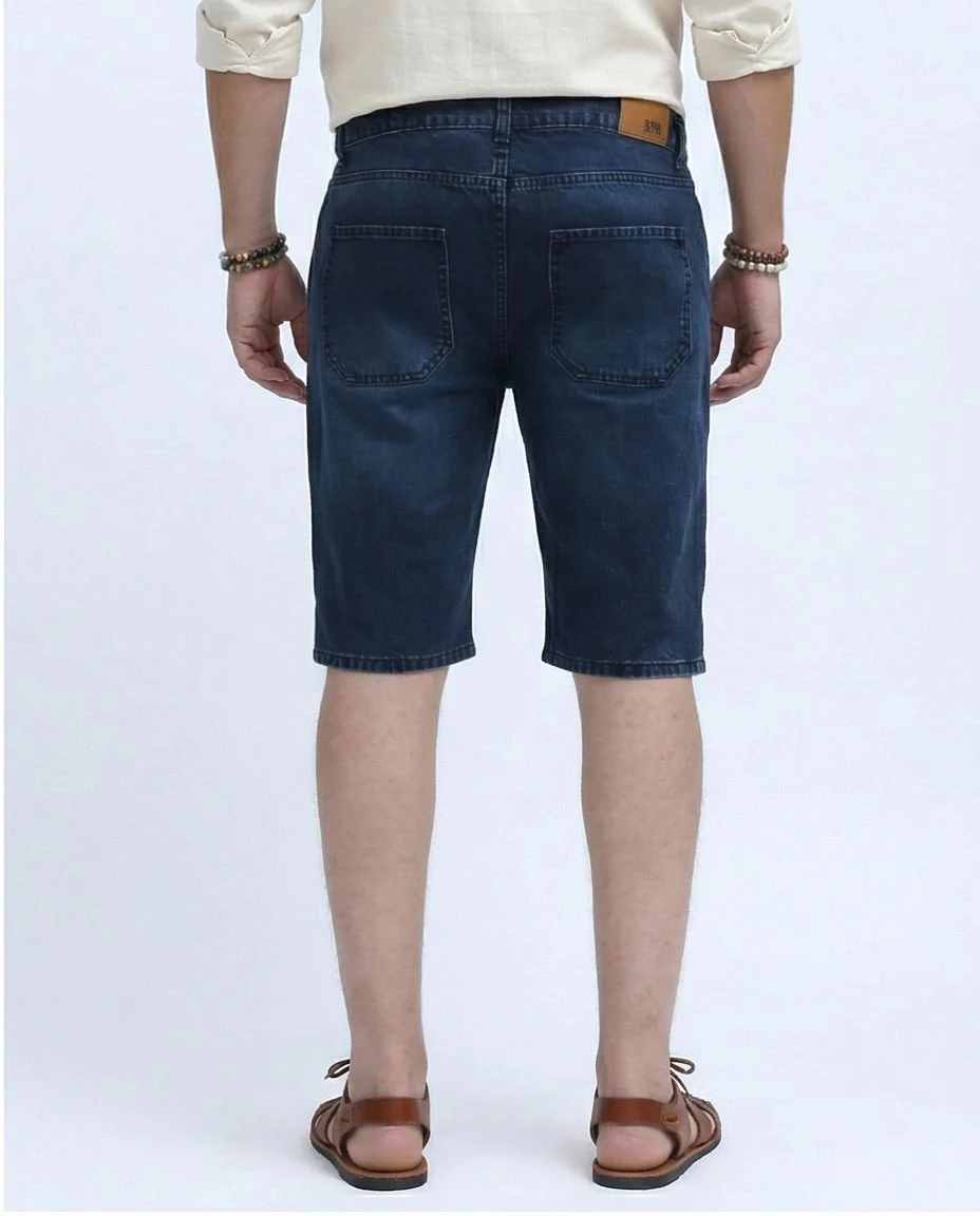 Men's Distressed Dark Indigo Denim Shorts - O198728 - Image 2