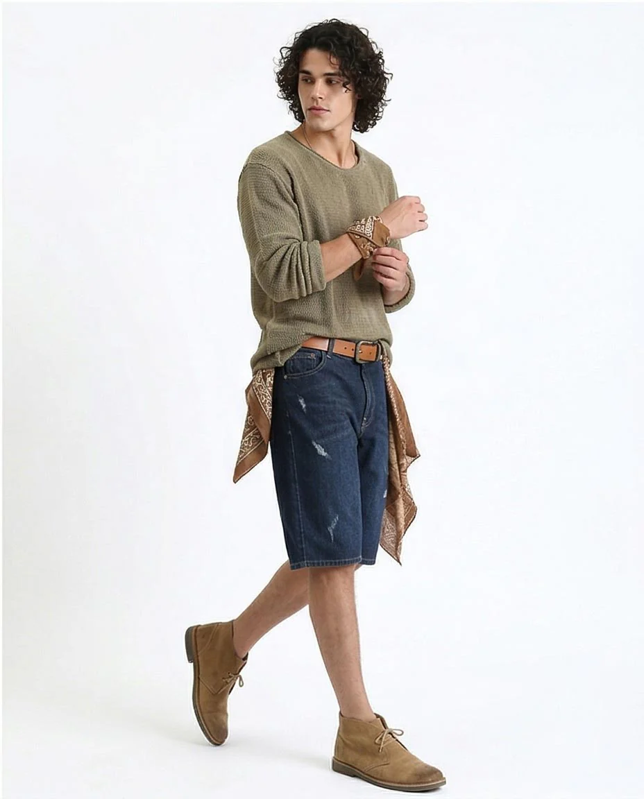 Men's Distressed Dark Indigo Denim Shorts - O198733 - Image 3