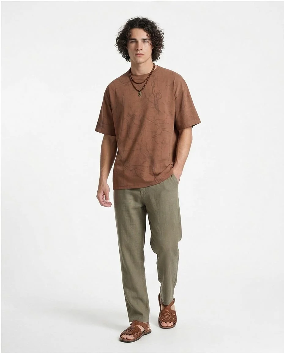 Ravin | Men’s Earth-Tone Marble Oversized T-Shirt - Brown - R209090 - Image 4