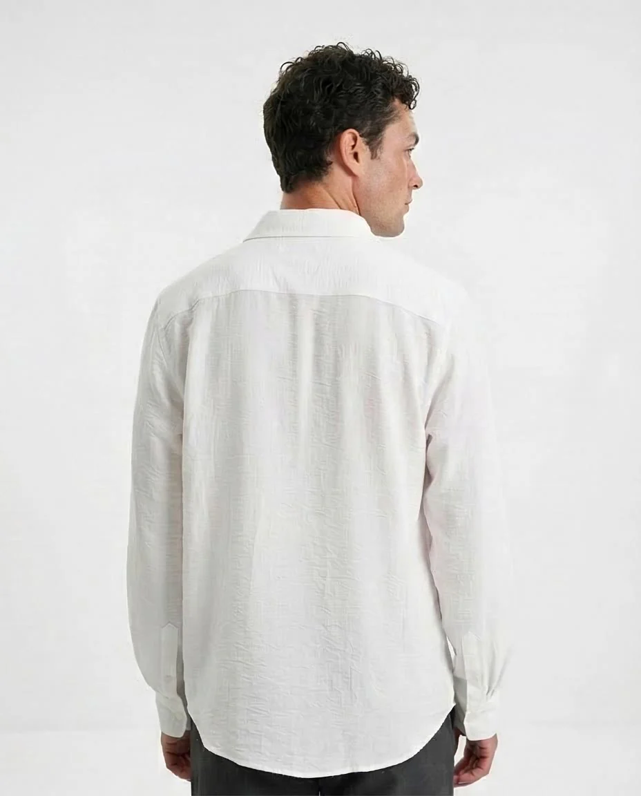Ravin Men’s Easy-Care Crinkle Shirt – 100% Polyester Performance Fabric - White R207298 - Image 2