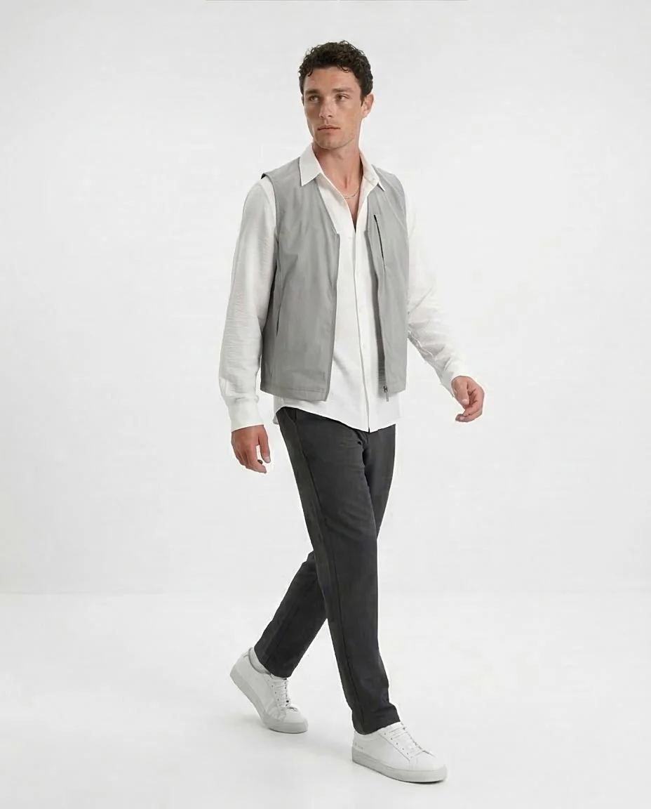 Ravin Men’s Easy-Care Crinkle Shirt – 100% Polyester Performance Fabric - White R207298 - Image 3