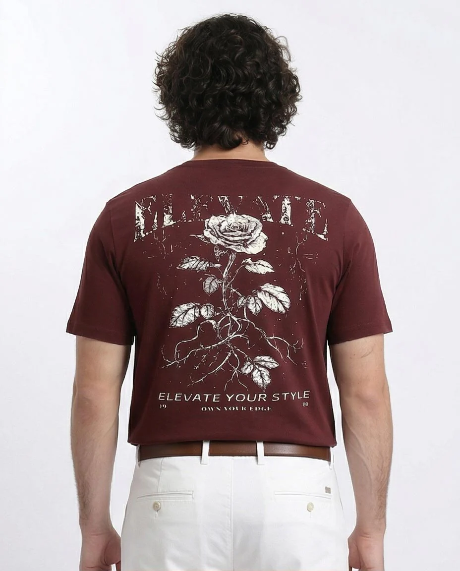 Ravin Men's "Elevate Your Style" Rose Print Crewneck T-Shirt – Burgundy - R208972 - Image 2