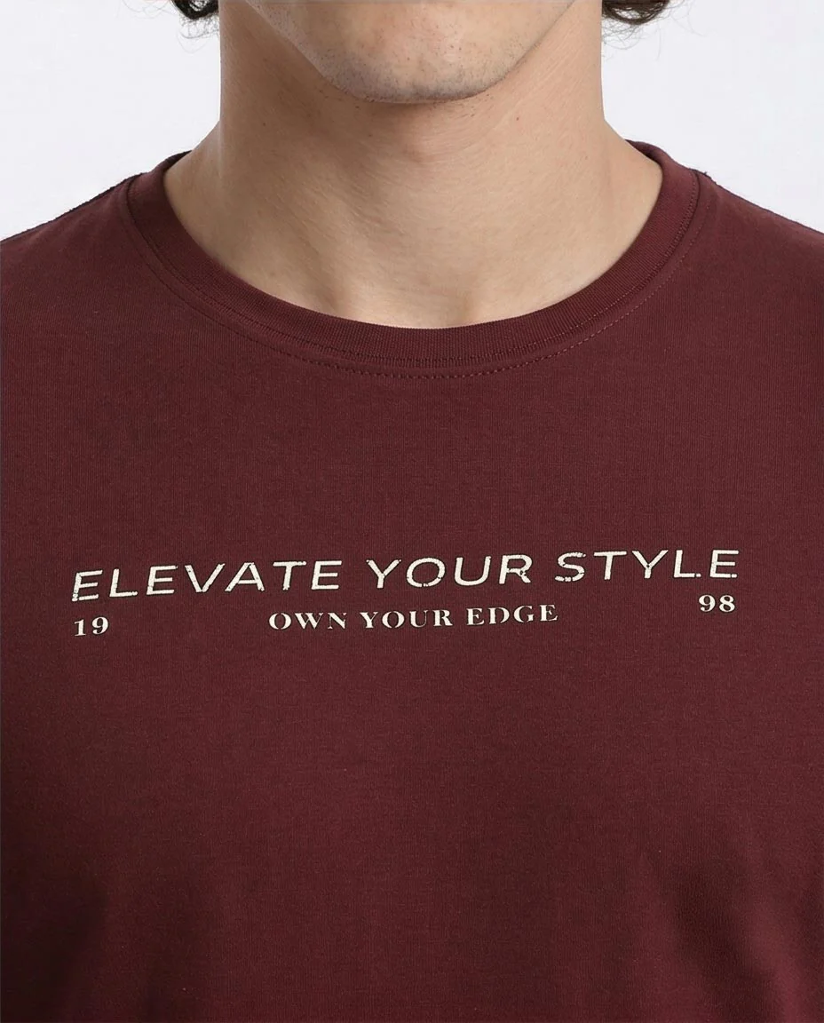 Ravin Men's "Elevate Your Style" Rose Print Crewneck T-Shirt – Burgundy - R208972 - Image 3