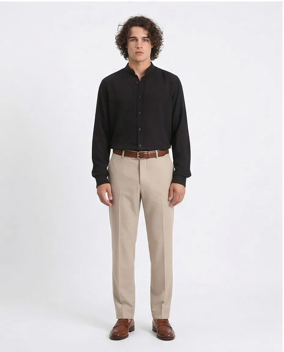 Ravin Men’s Fluid-Drape Grandad Collar Shirt – Midnight Black - O203312 - Image 3