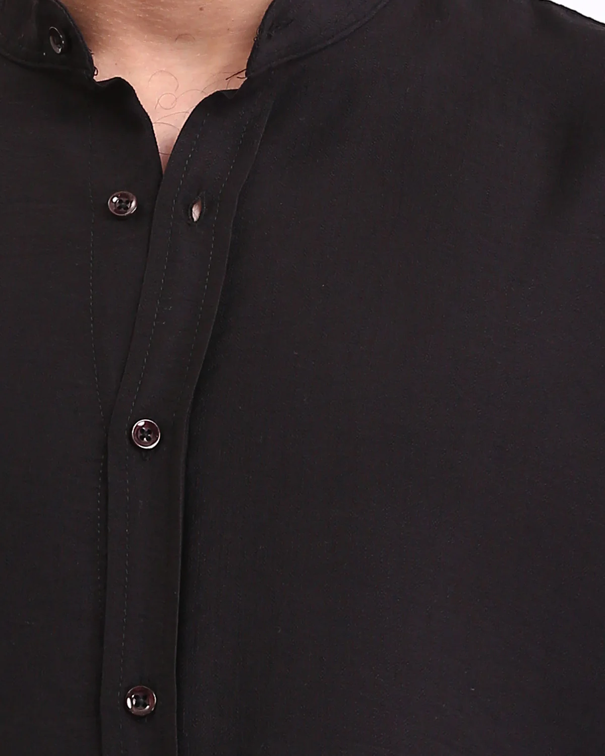 Ravin Men’s Fluid-Drape Grandad Collar Shirt – Midnight Black - O203312 - Image 4