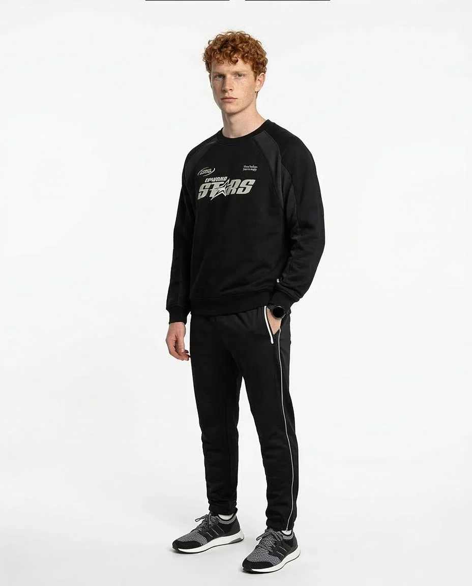 Ravin Men's FW25 Raglan Crew-Neck Melton Sweatshirt – Black "Upward Stars" Graphic - R214781 - Image 4