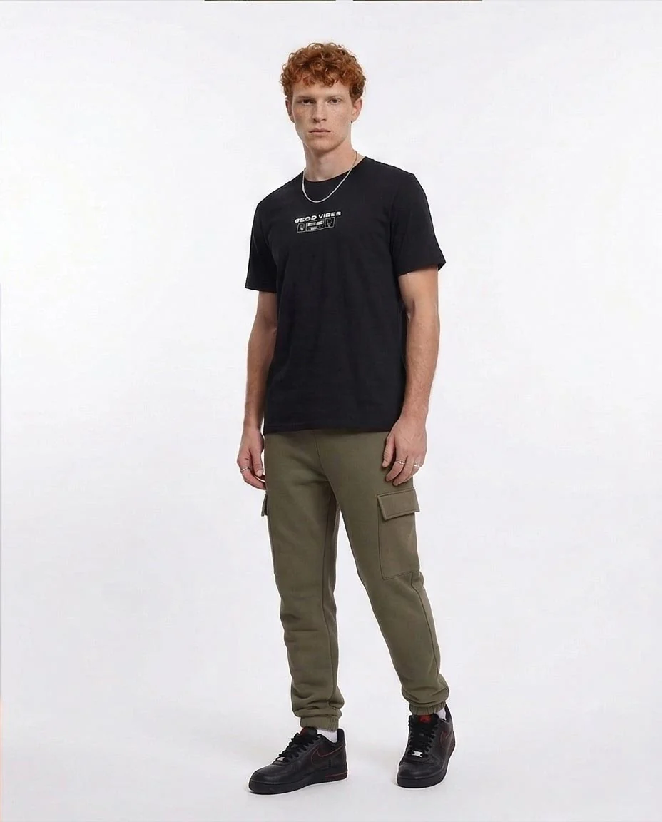 Ravin Men’s Good Vibes Graphic Relaxed Fit 100% Cotton T-Shirt - Black - Black R209371 - Image 4