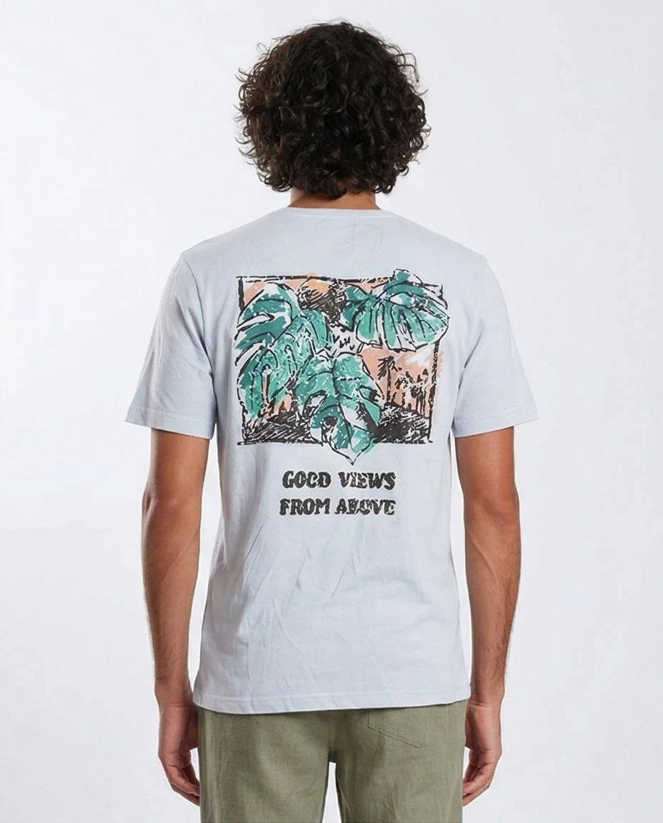 Ravin Men's "Good Views From Above" Graphic T-Shirt – Ice Blue Monstera Print - O203088 - Image 2