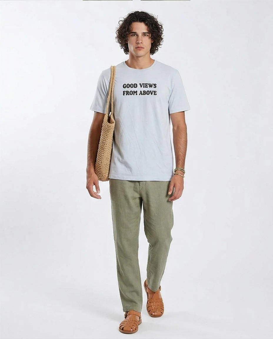 Ravin Men's "Good Views From Above" Graphic T-Shirt – Ice Blue Monstera Print - O203088 - Image 4