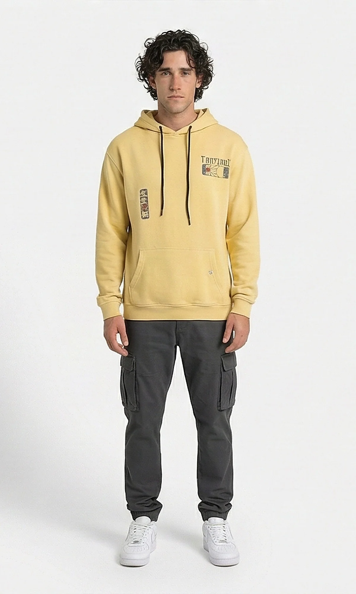 Graphic Print Tan Hoodie with Drawstring Detail - Image 3