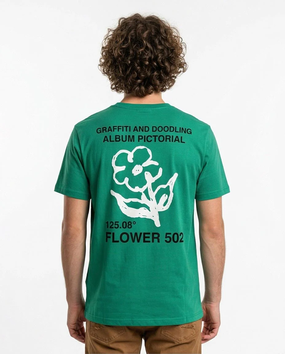 Ravin Men’s Graphic T-Shirt – Kelly Green "Doodle Flower" Artistic Print Tee - O203071 - Image 2