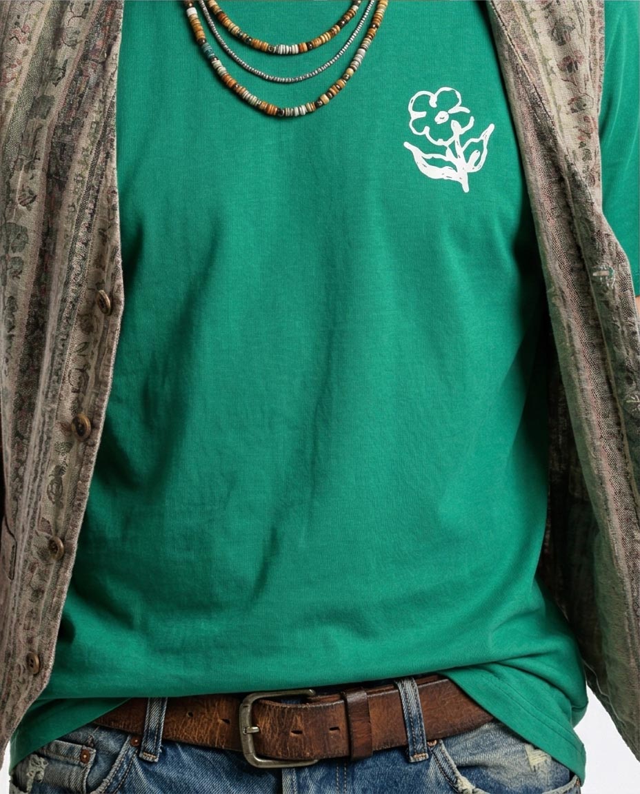 Ravin Men’s Graphic T-Shirt – Kelly Green "Doodle Flower" Artistic Print Tee - O203071 - Image 3