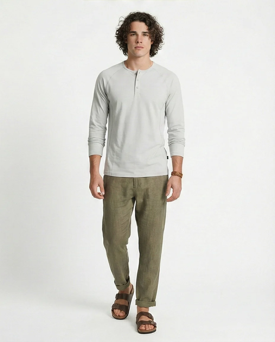 Essential Heather Grey Long Sleeve Henley Shirt - Image 5