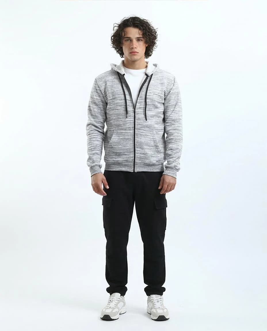 Men's Heather Grey Marled Zip-Up Hoodie - 0180398 - Image 3