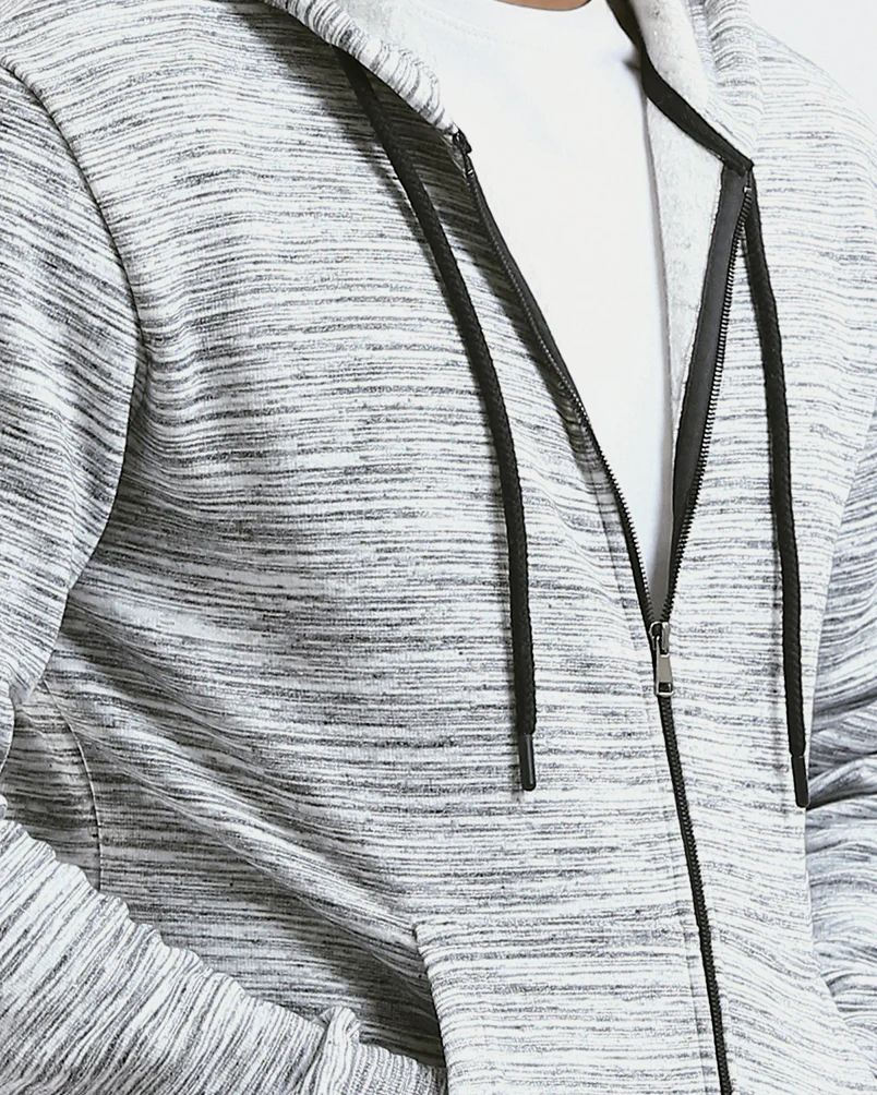 Men's Heather Grey Marled Zip-Up Hoodie - 0180398 - Image 4