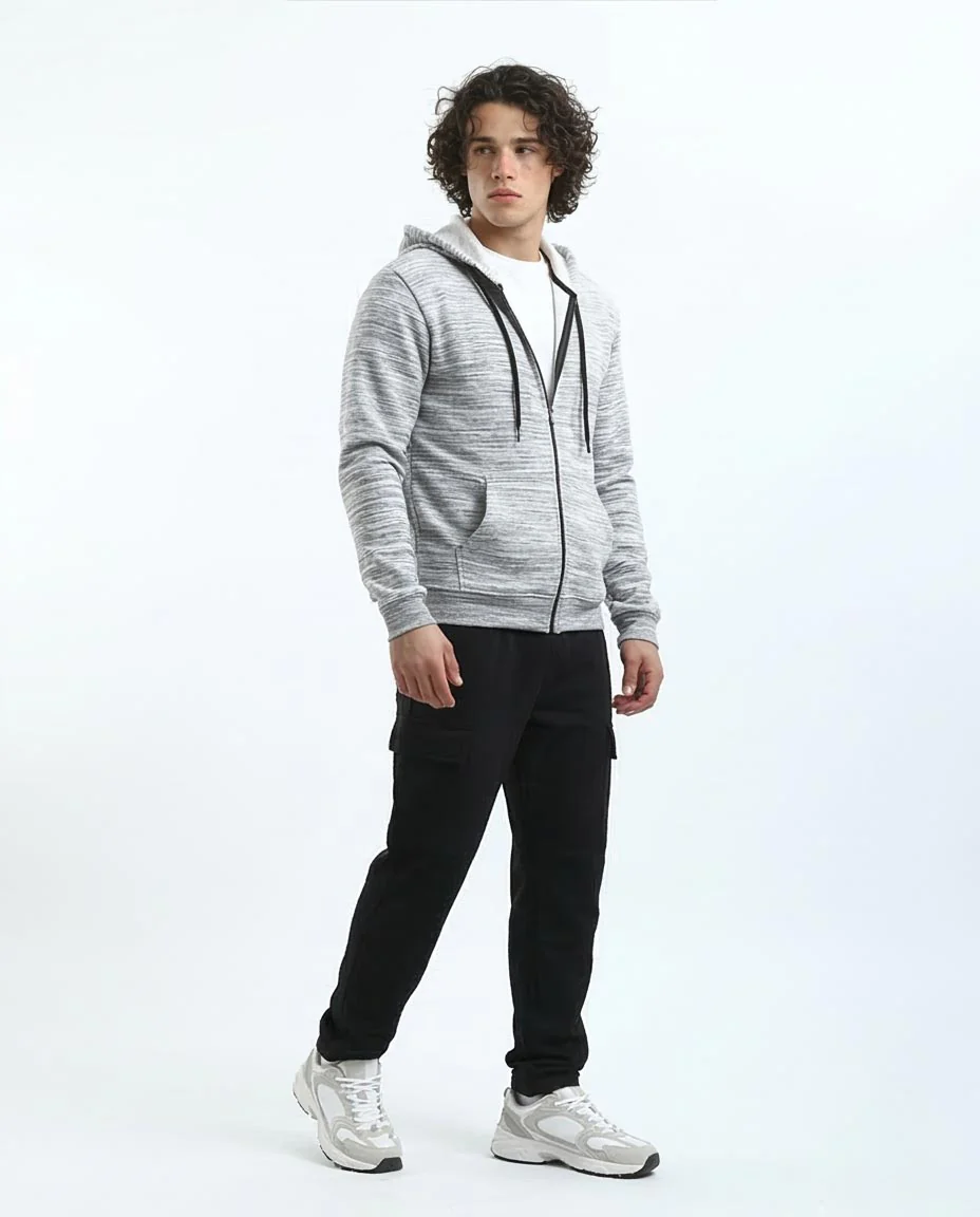 Men's Heather Grey Marled Zip-Up Hoodie - 0180398 - Image 5