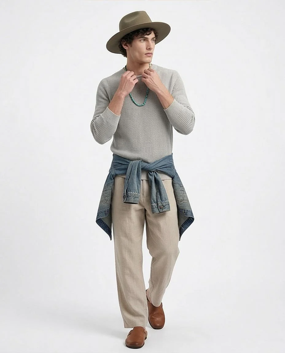 Men's Heather Grey Waffle Knit Pullover - O198293 - Image 5