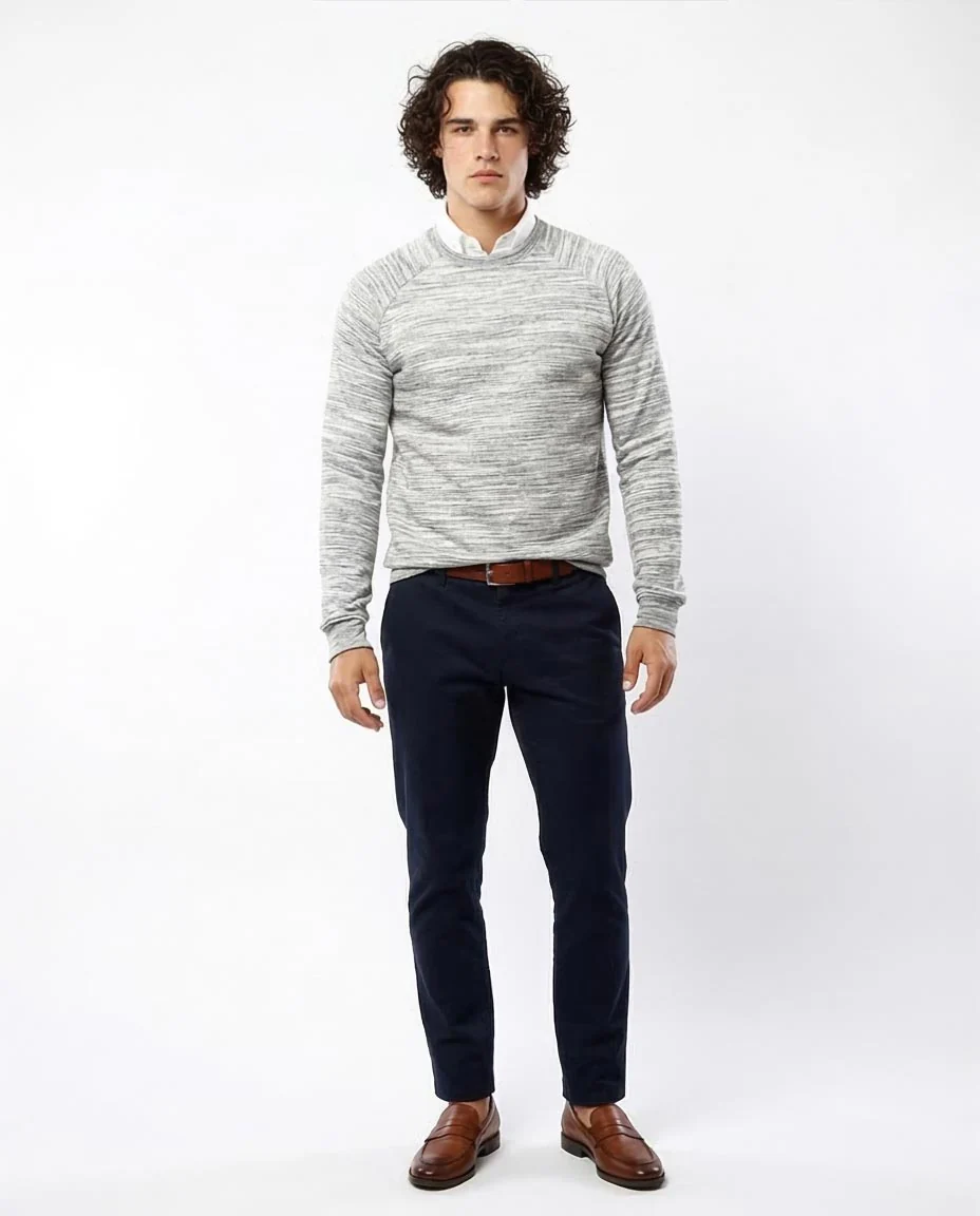 Men's Heathered Marled Raglan Crewneck Sweatshirt - Grey & White - 0180400 - Image 3