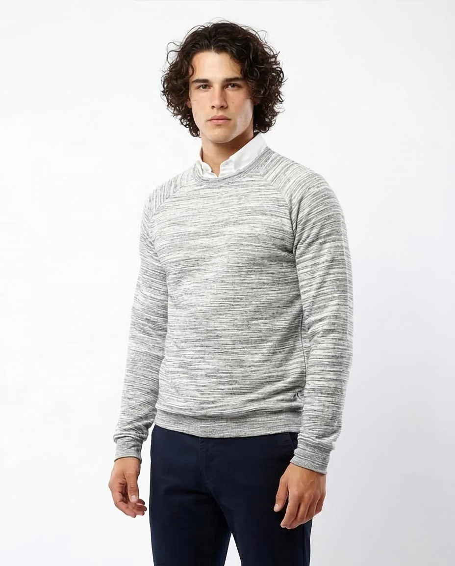 Men's Heathered Marled Raglan Crewneck Sweatshirt - Grey & White - 0180400 - Image 5
