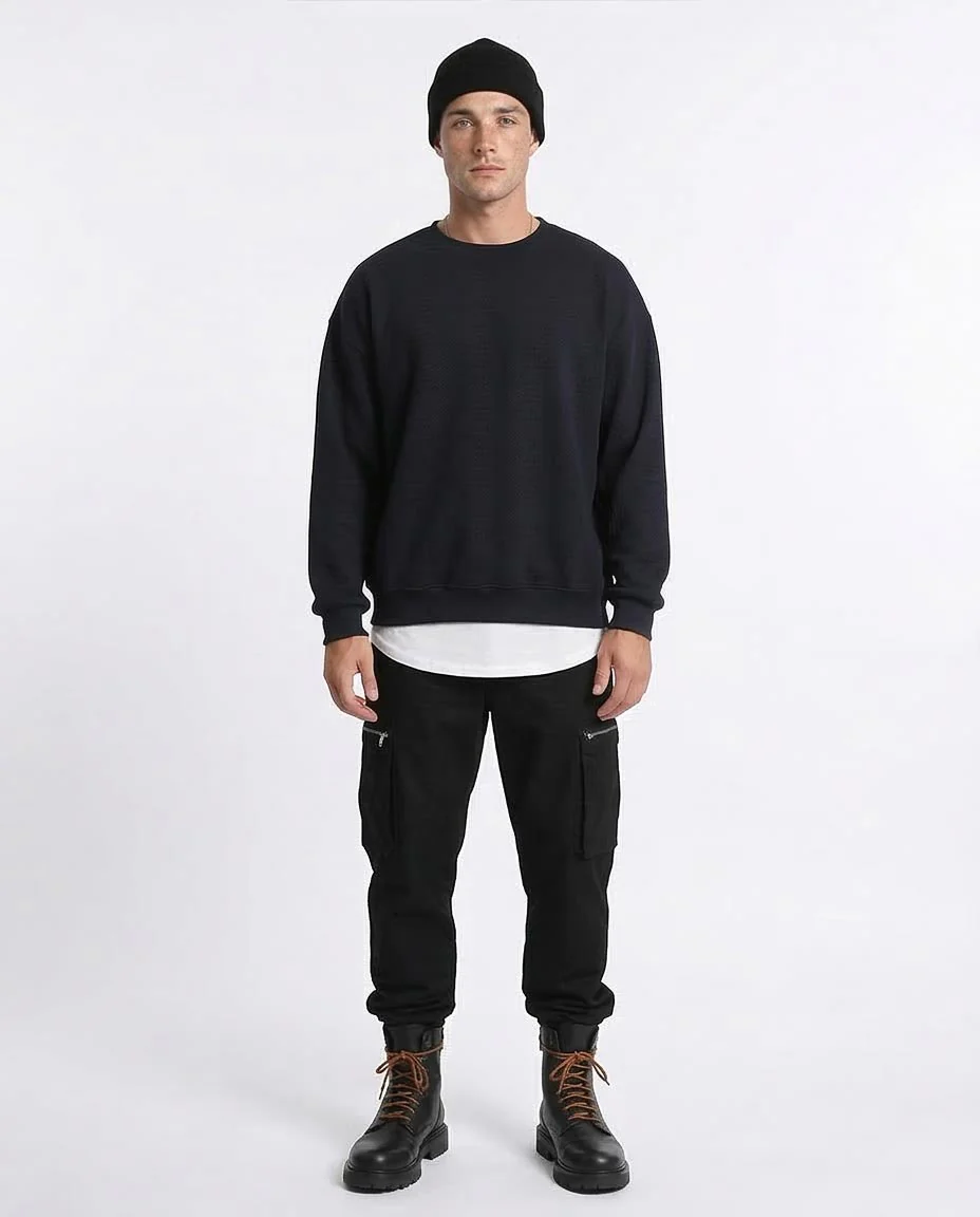 Ravin Men's Herringbone Textured Relaxed-Fit Crewneck Sweater - Black - R215241 - Image 3
