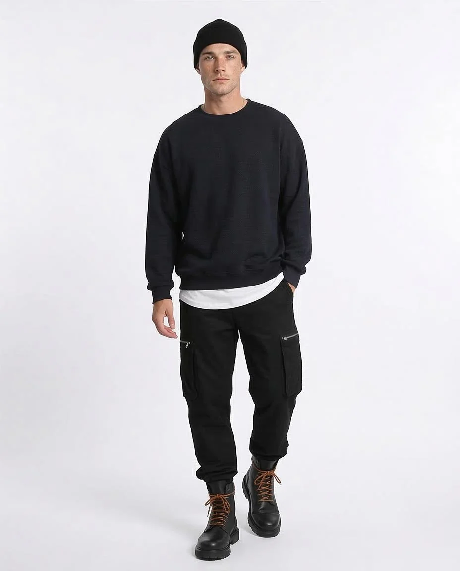 Ravin Men's Herringbone Textured Relaxed-Fit Crewneck Sweater - Black - R215241 - Image 5