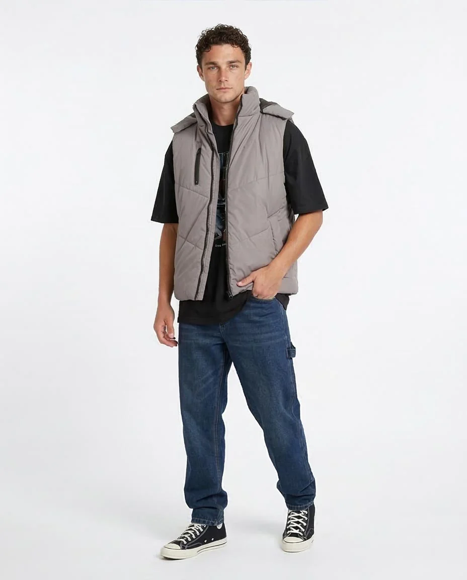 Ravin Men’s Hooded Chevron-Quilted Puffer Vest – Steel Grey - O198263 - Image 3