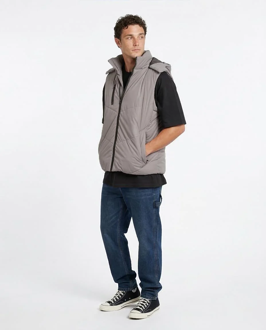 Ravin Men’s Hooded Chevron-Quilted Puffer Vest – Steel Grey - O198263 - Image 5