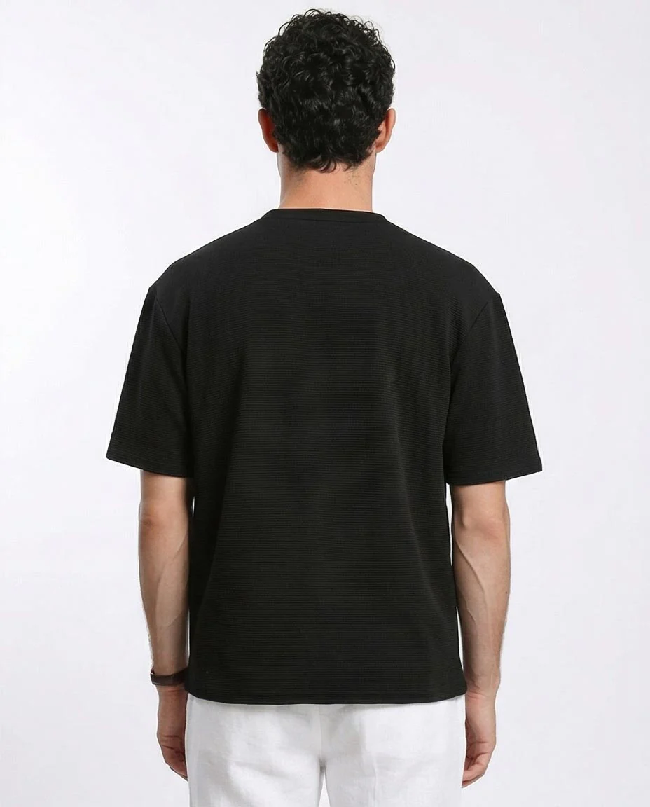 Ravin Men's Horizontal Ribbed Plissé T-Shirt – Black - R207842 - Image 2
