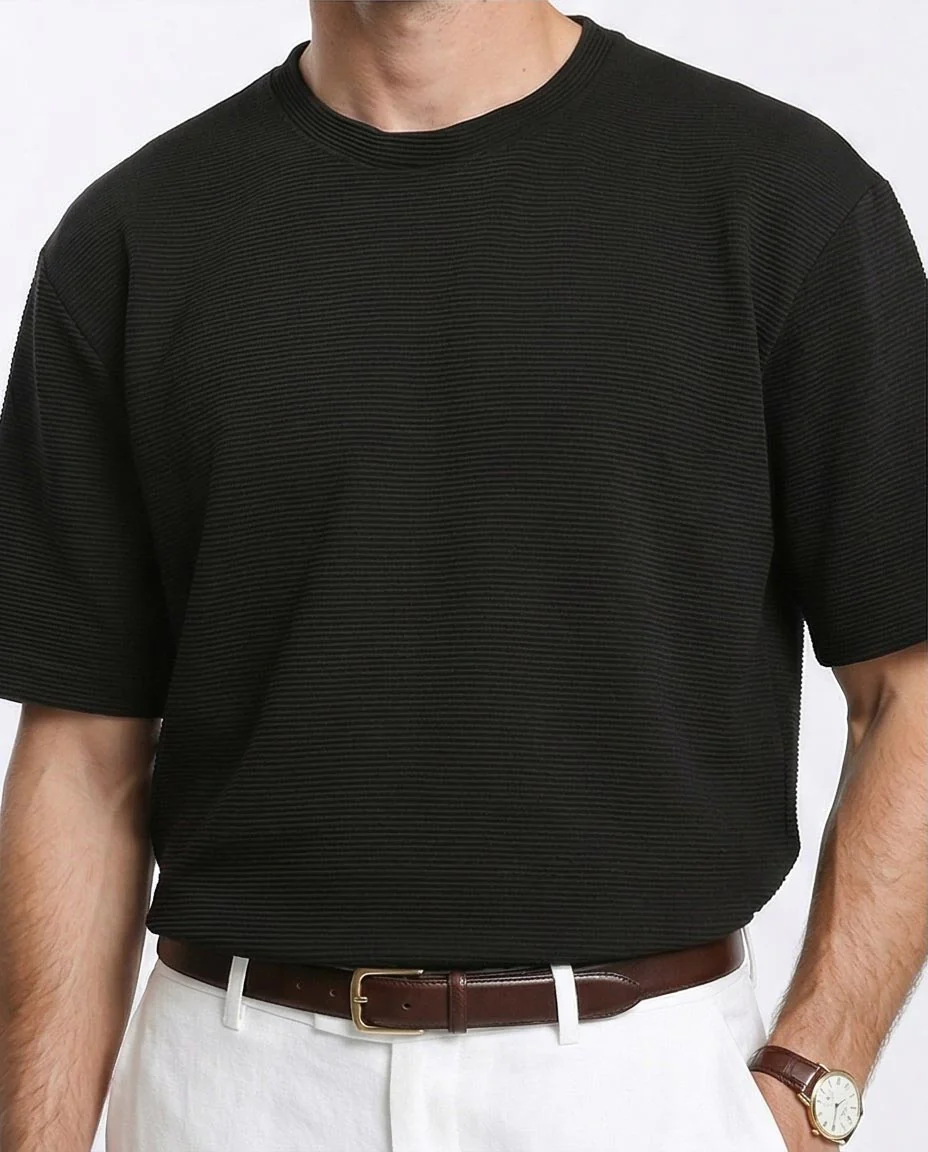 Ravin Men's Horizontal Ribbed Plissé T-Shirt – Black - R207842 - Image 3