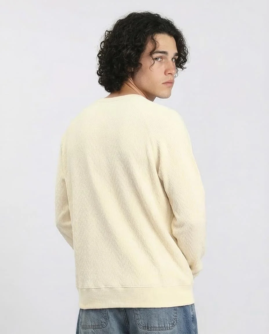Ravin Men’s Ivory Chevron Textured Raglan Knit Sweater - Light Yellow - R210101 - Image 2