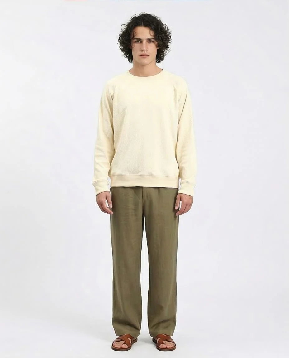 Ravin Men’s Ivory Chevron Textured Raglan Knit Sweater - Light Yellow - R210101 - Image 3