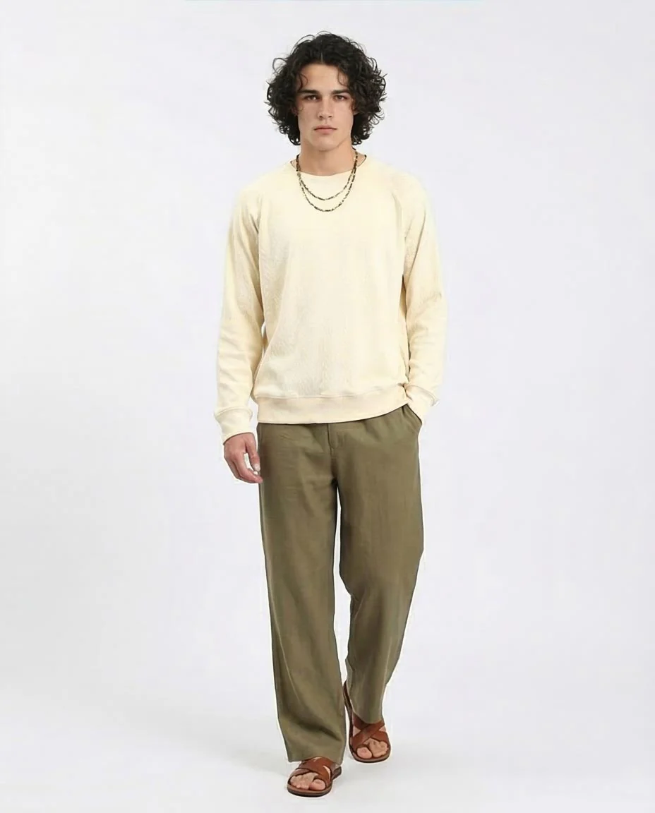 Ravin Men’s Ivory Chevron Textured Raglan Knit Sweater - Light Yellow - R210101 - Image 4