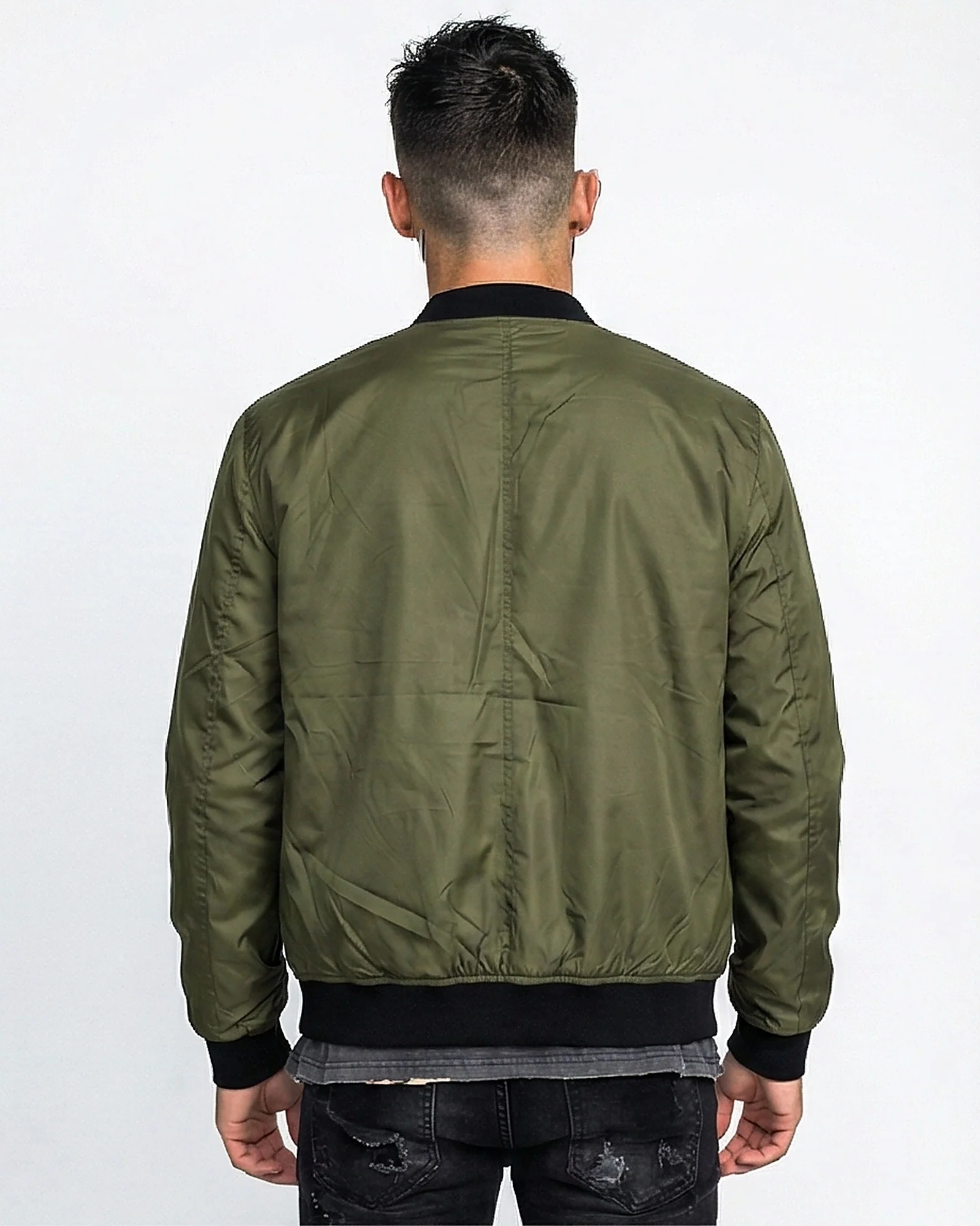 Olive Green Urban Bomber Jacket with Contrast Ribbing - R213720 - Image 2