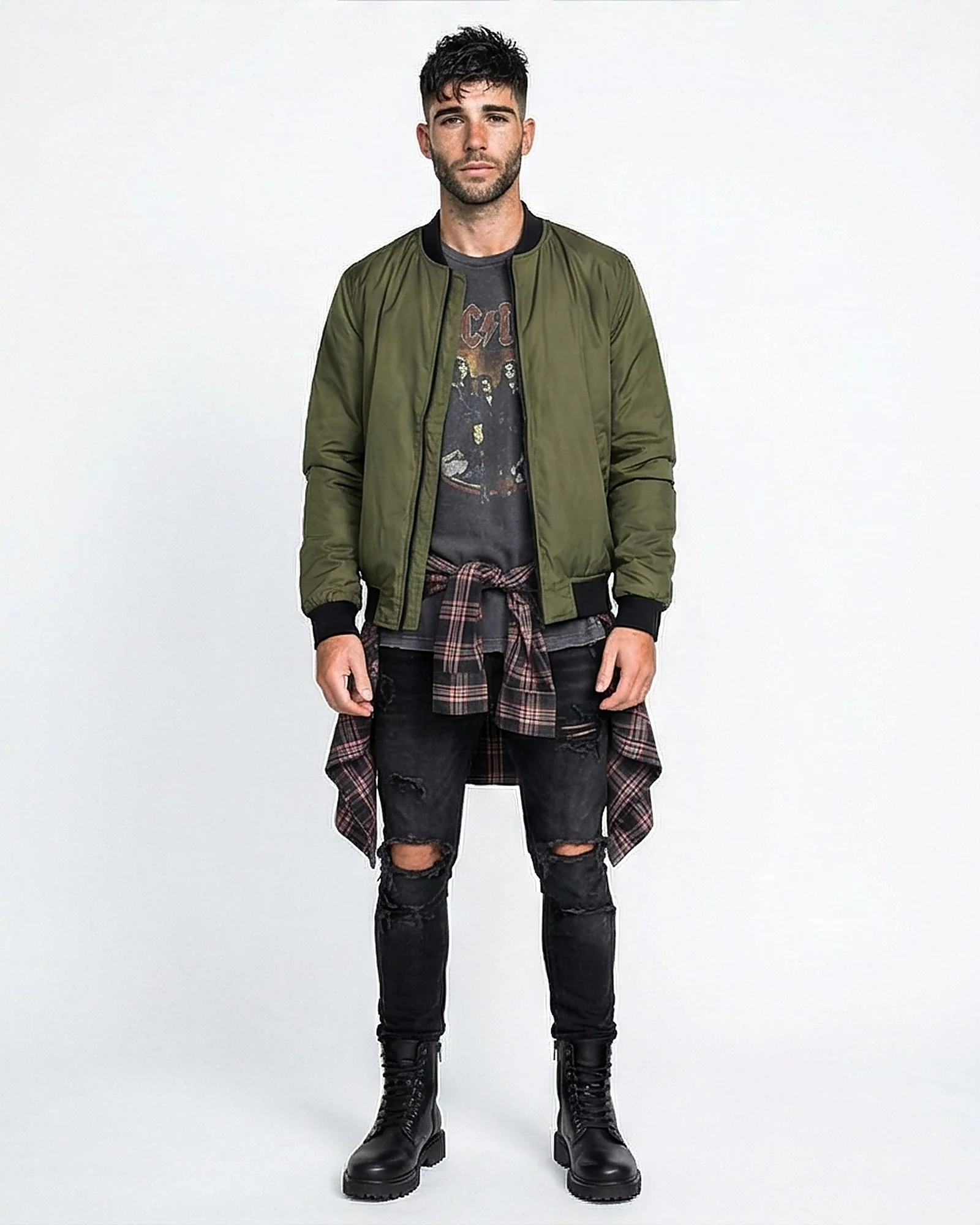 Olive Green Urban Bomber Jacket with Contrast Ribbing - R213720 - Image 3