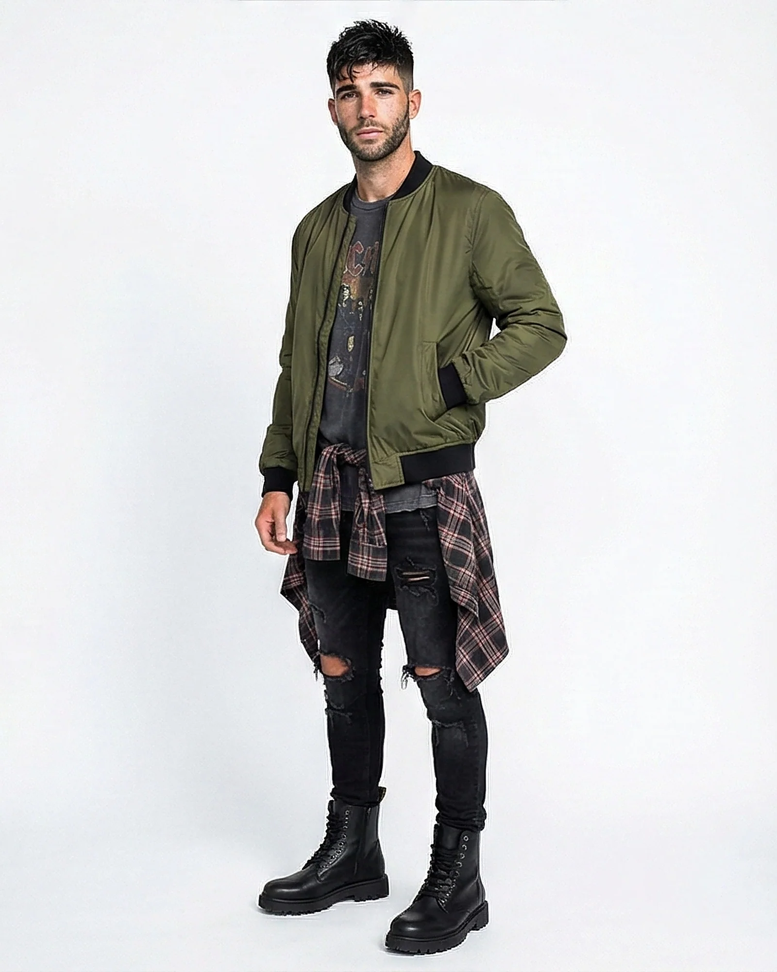 Olive Green Urban Bomber Jacket with Contrast Ribbing - R213720 - Image 4