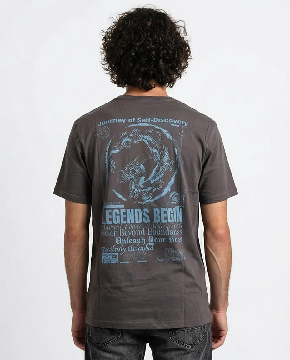 Ravin Men’s "Legends Begin" Dragon Graphic T-Shirt – Charcoal Grey Streetwear Tee- O203111 - Image 2
