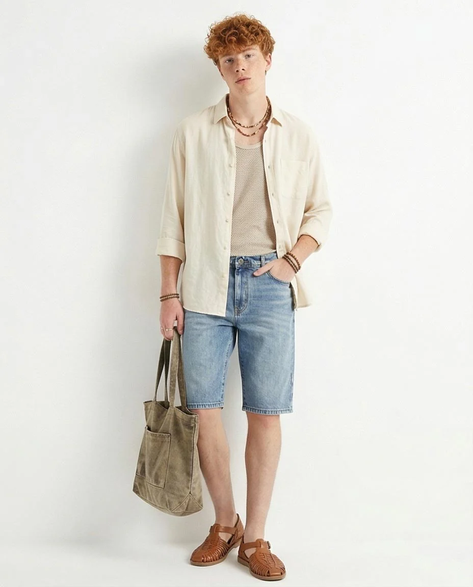 Men's Light Wash Regular Fit Denim Shorts - O198732 - Image 3