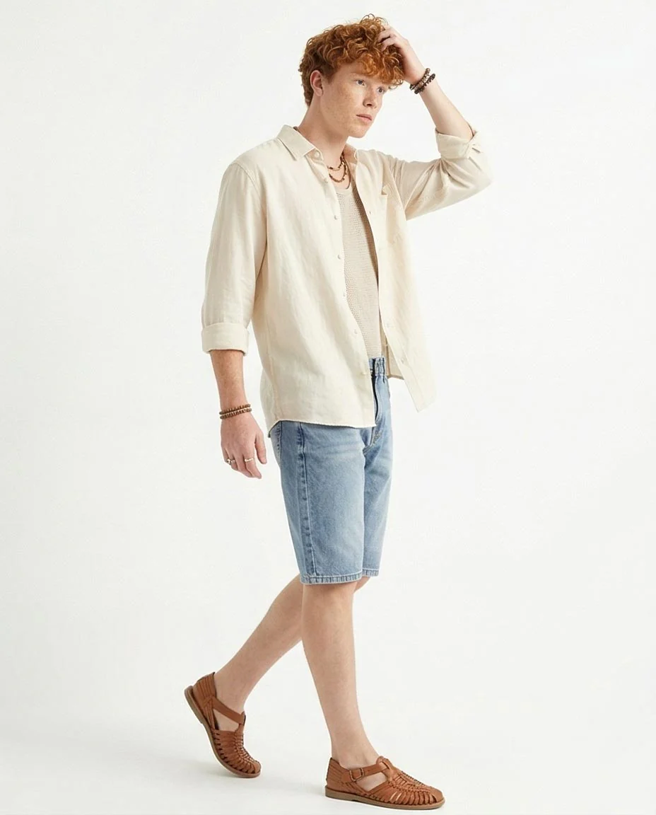 Men's Light Wash Regular Fit Denim Shorts - O198732 - Image 4