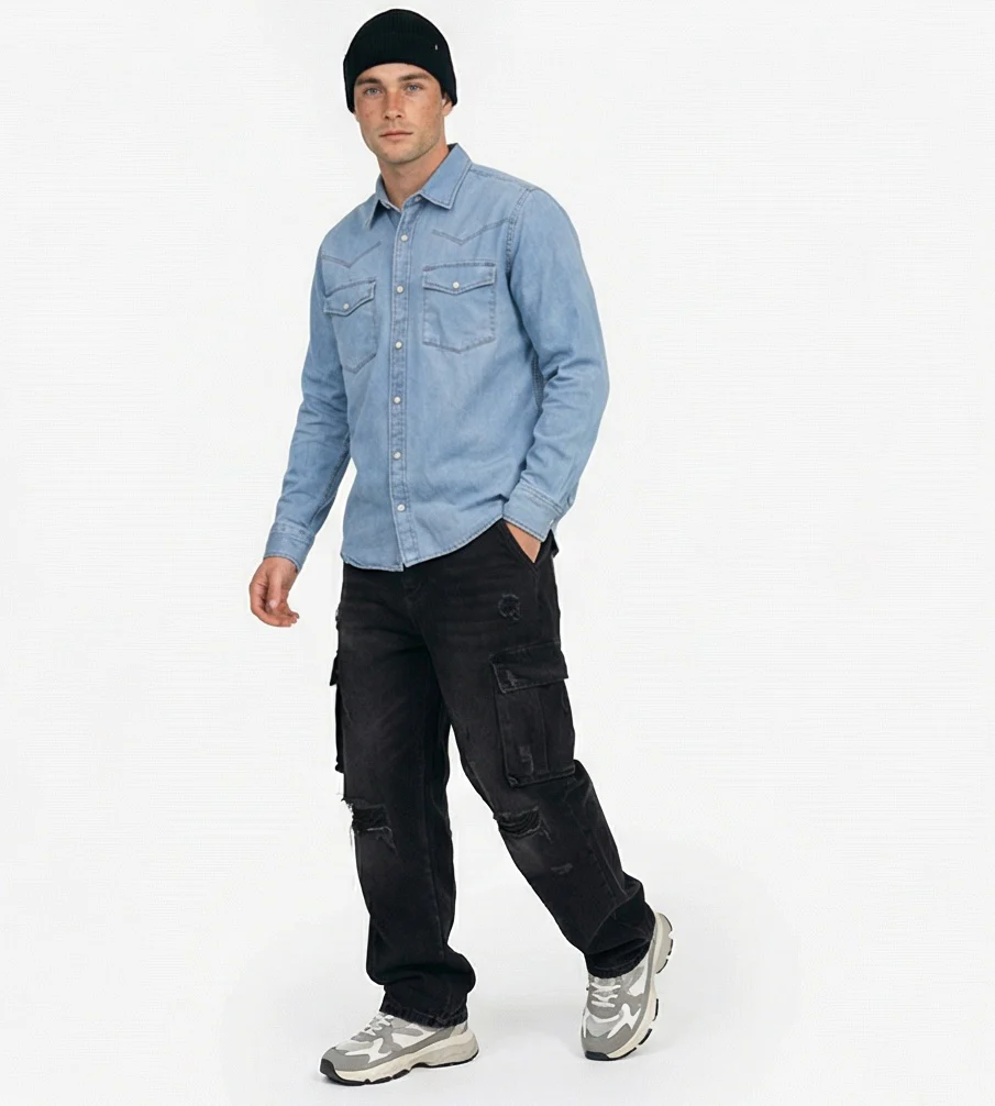 Light Wash Western Denim Long Sleeve Shirt - R217498 - Image 3