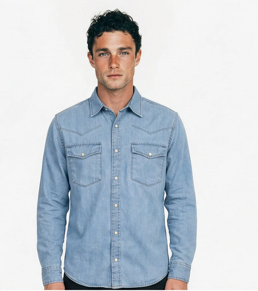 Light Wash Western Denim Long Sleeve Shirt - R217498 - Image 5