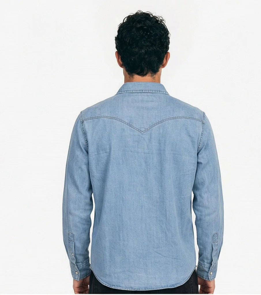 Light Wash Western Denim Long Sleeve Shirt - R217498 - Image 6