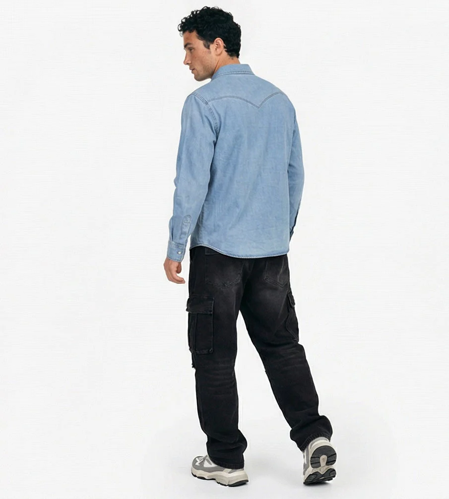 Light Wash Western Denim Long Sleeve Shirt - R217498 - Image 8