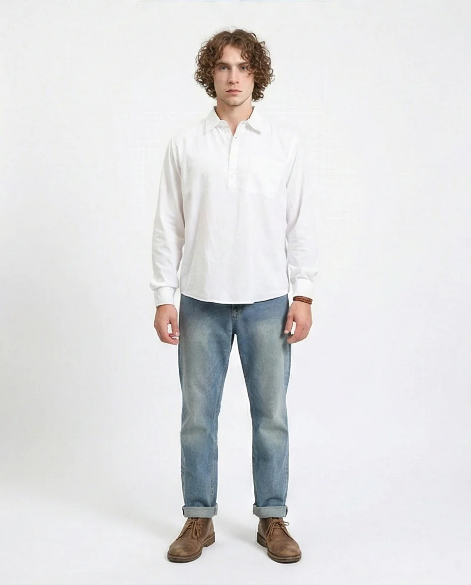White Popover Long Sleeve Relaxed Shirt - R209771 - Image 3