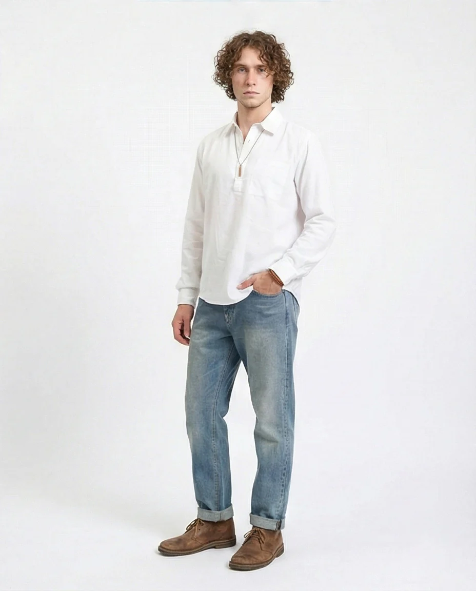 White Popover Long Sleeve Relaxed Shirt - R209771 - Image 4
