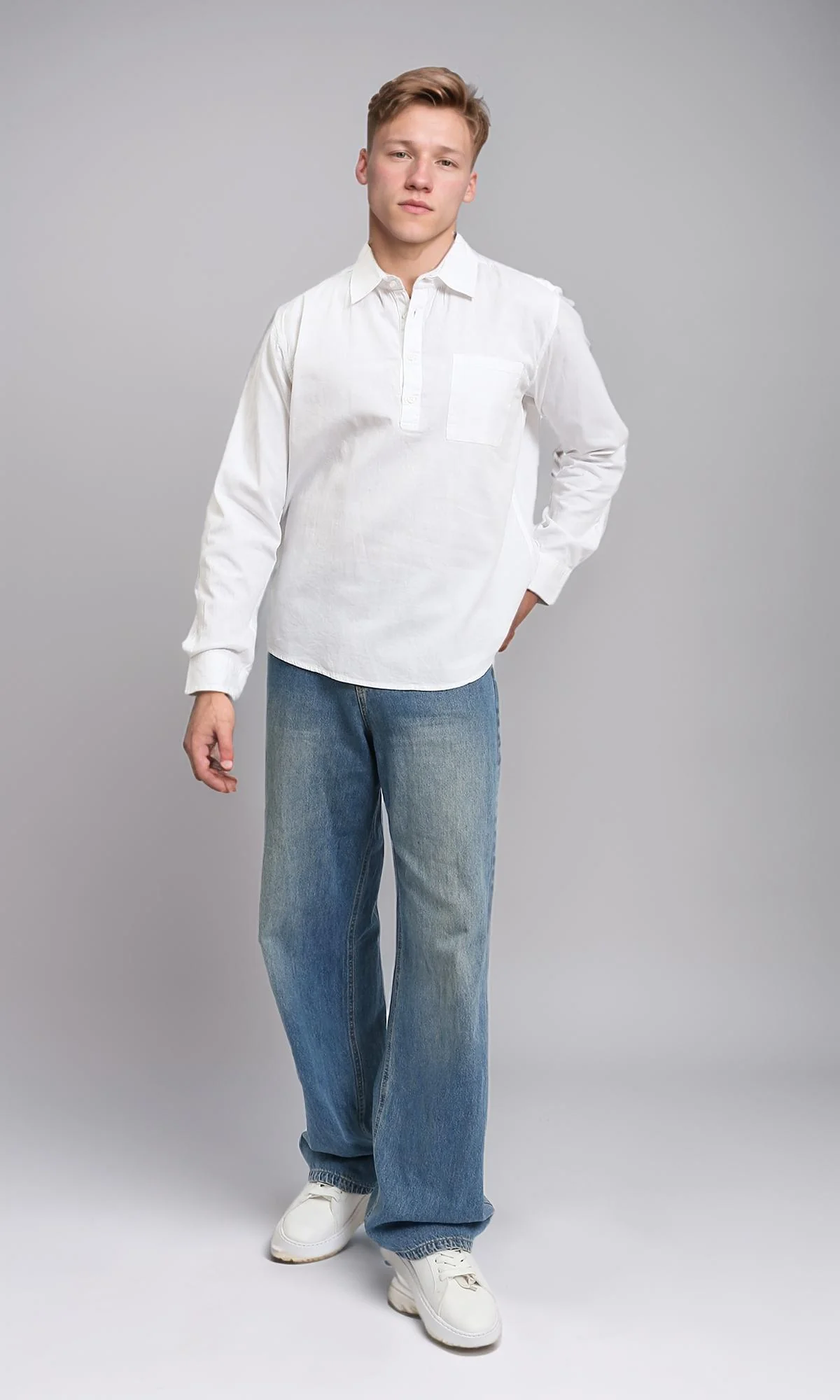 White Popover Long Sleeve Relaxed Shirt - R209771 - Image 5