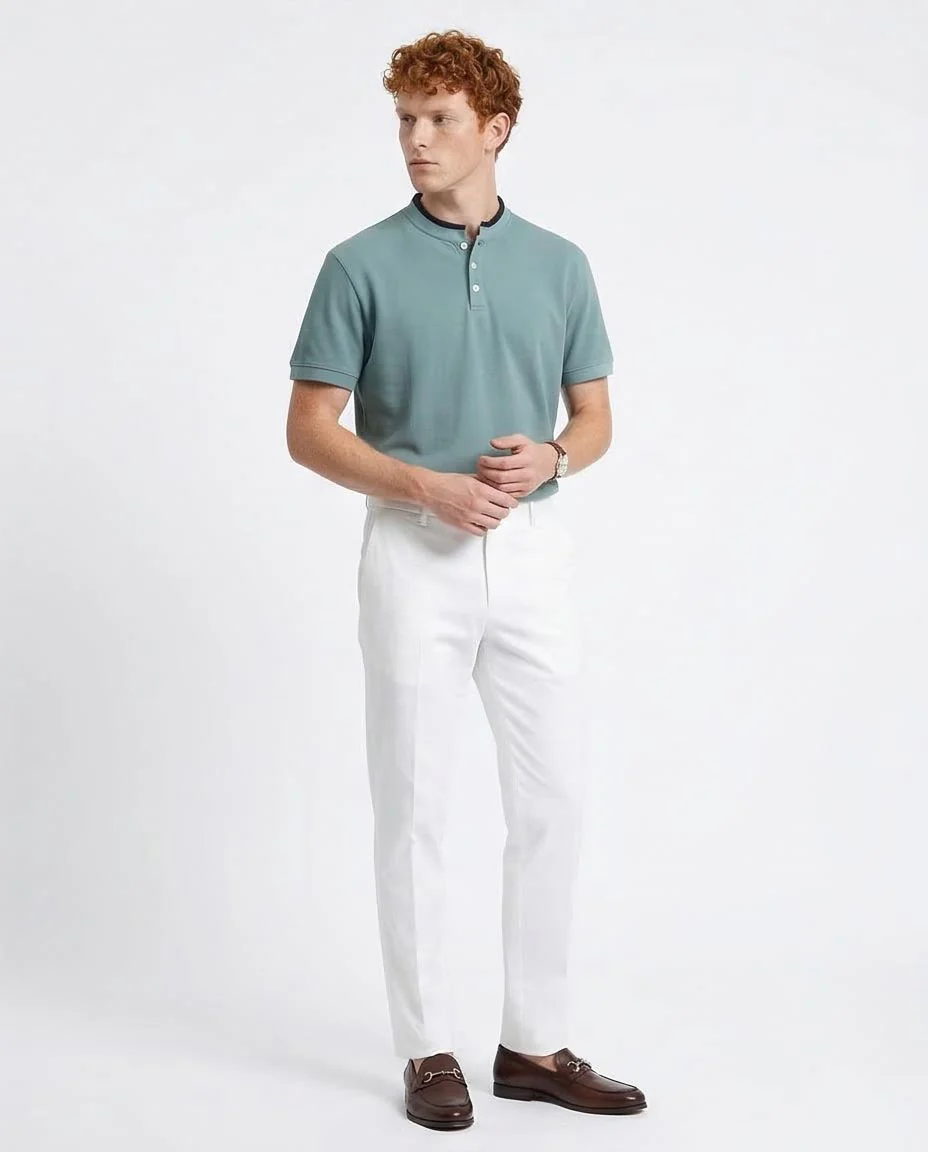 Ravin Men's Mandarin Collar Henley Piqué Polo – Sage Green - R207677 - Image 5