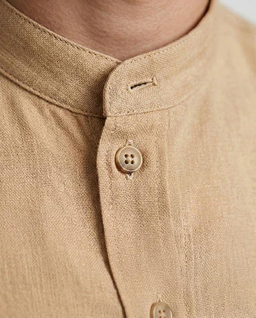 Ravin Men’s Mandarin Collar Linen-Textured Shirt – Sand - O203314 - Image 4
