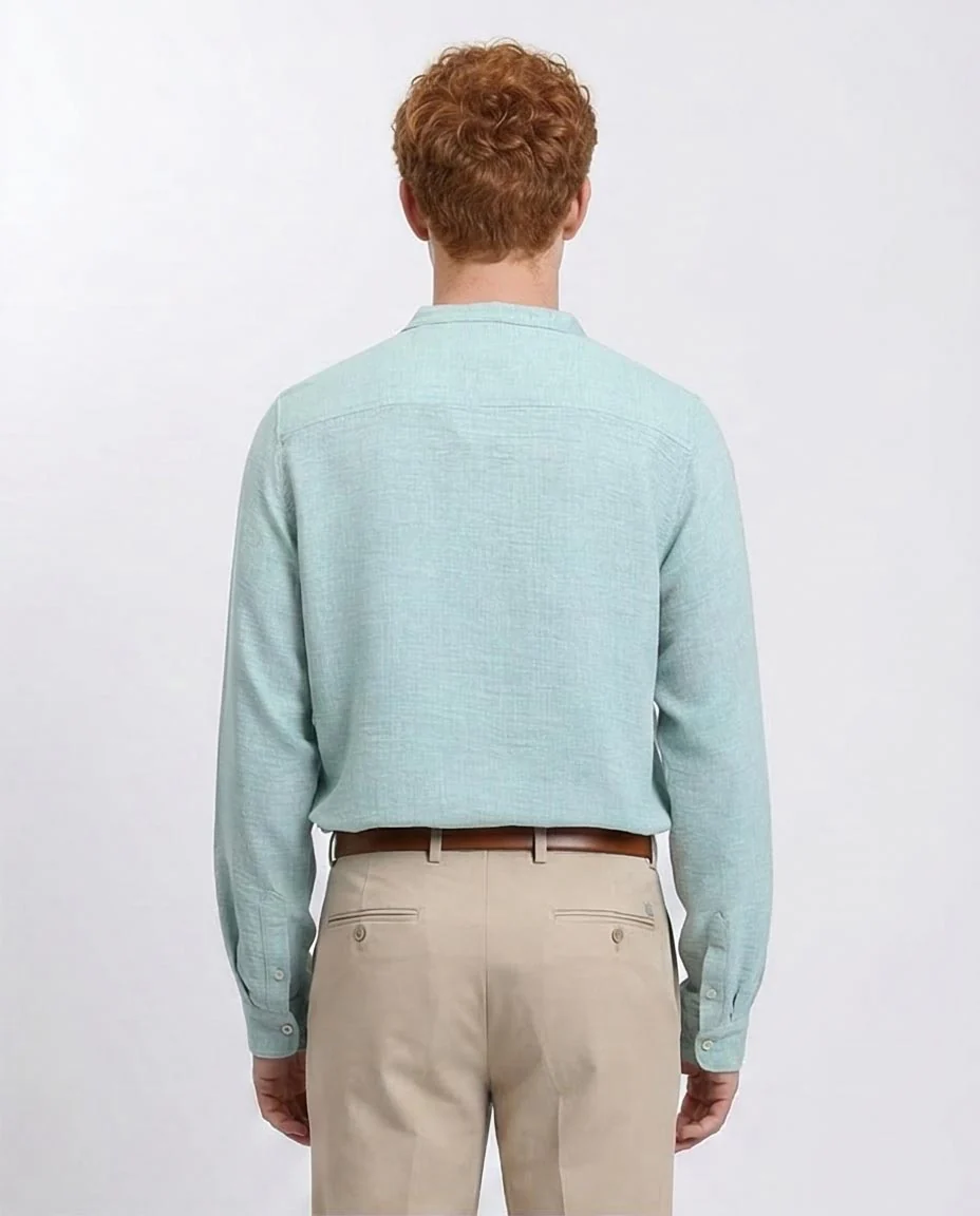 Ravin Men’s Mandarin Collar Long Sleeve Shirt - Seafoam Aqua - R209919 - Image 2