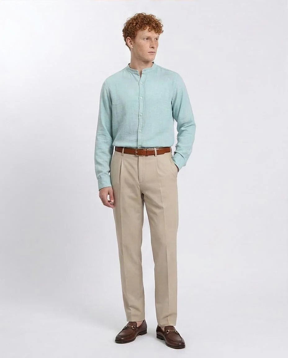 Ravin Men’s Mandarin Collar Long Sleeve Shirt - Seafoam Aqua - R209919 - Image 3